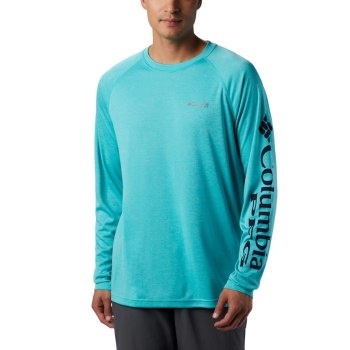 Columbia PFG Terminal Tackle Heather Long Sleeve, Sudaderas Turquesa Claro Azul Marino Para Hombre |